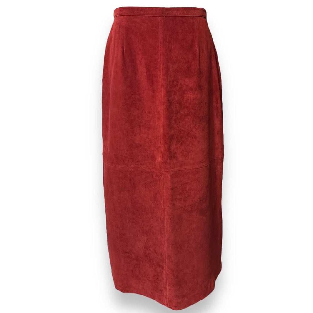 BRANDON THOMAS Red Suede Leather Maxi Skirt
